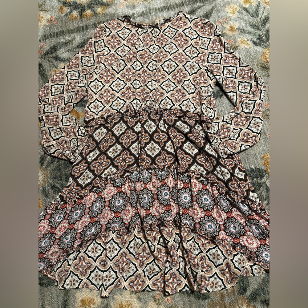 Anthropologie Tiered V-Neck Mini Dress Womens Medium Long Sleeve Boho - Picture 10 of 10
